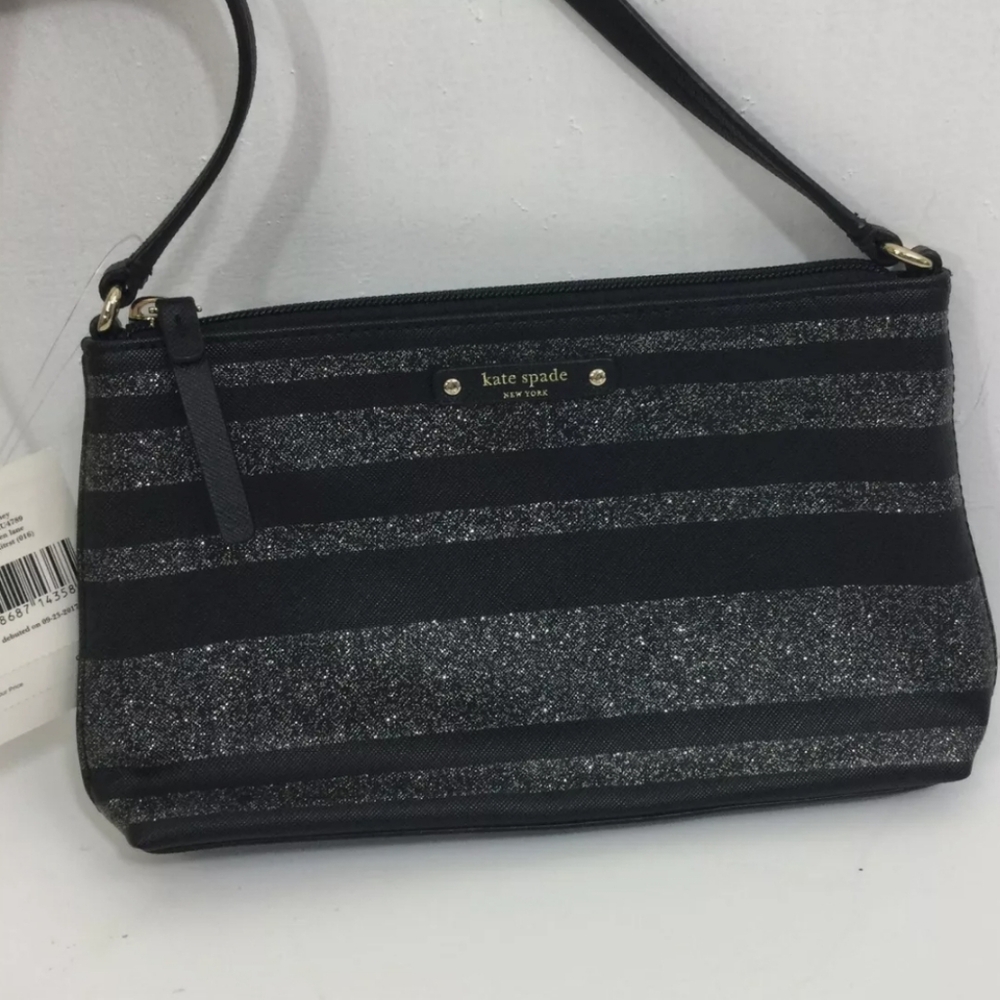 Kate Spade Black and Silver Striped Shoulder Bag